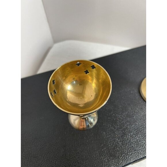 Lot of 2 Unique Hand Carved Brass Vintage  Cups Goblet Star Flower India - Picture 9 of 12
